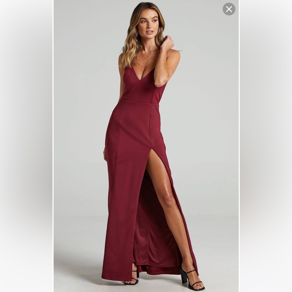 Dare to Dream Showpo Burgundy Wine Wedding Guest Dress